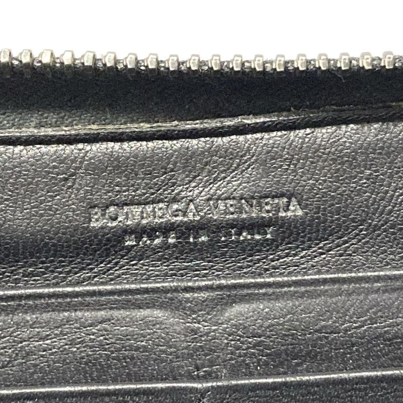 Bottega Veneta Long Zip Around Wallet 114076 Black Braided/round Zipper Leather