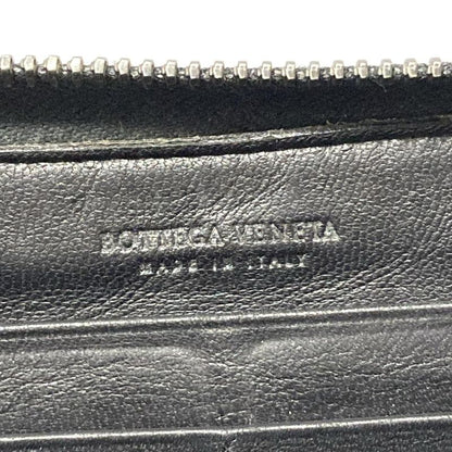 Bottega Veneta Long Zip Around Wallet 114076 Black Braided/round Zipper Leather