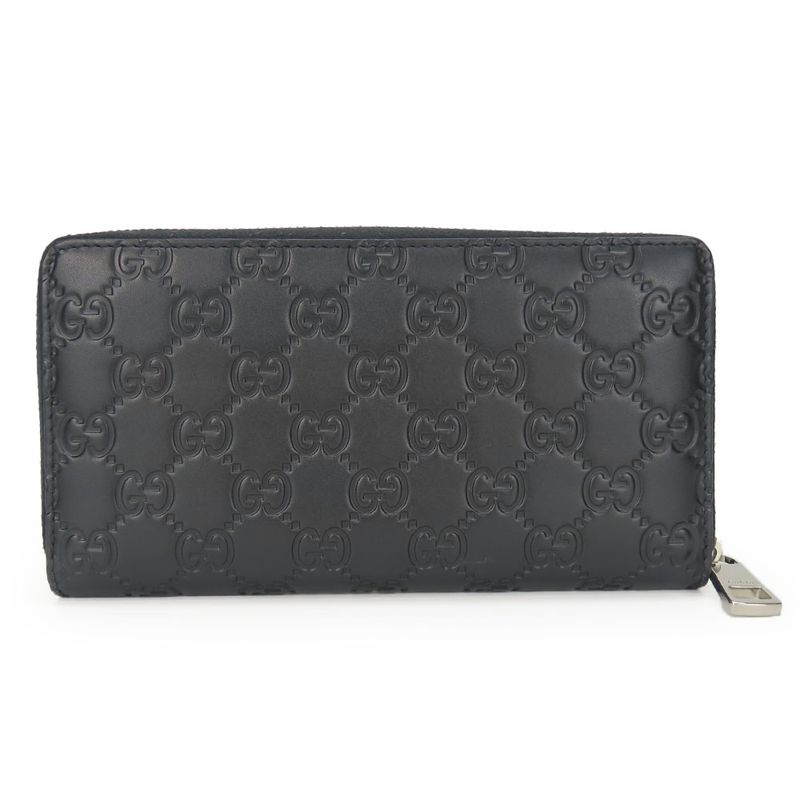 Gucci Long Wallet 473928 Guccissima Black Silver Hardware Round Zipper Shape