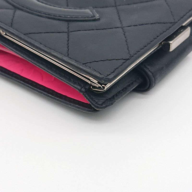 Chanel Cambon Line Folding Wallet With Clasp Black Coco Mark Lambskin Box With