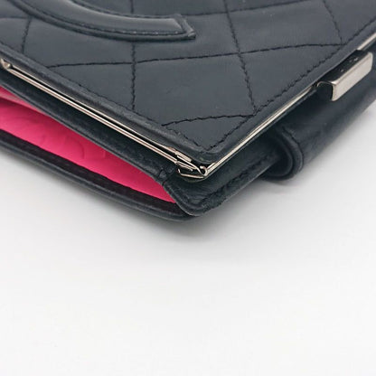 Chanel Cambon Line Folding Wallet With Clasp Black Coco Mark Lambskin Box With