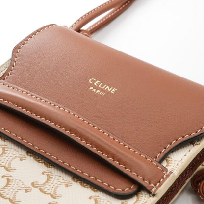 Celine Mobile Smartphone Accessories Leather Brown White Triomphe Logo Phone