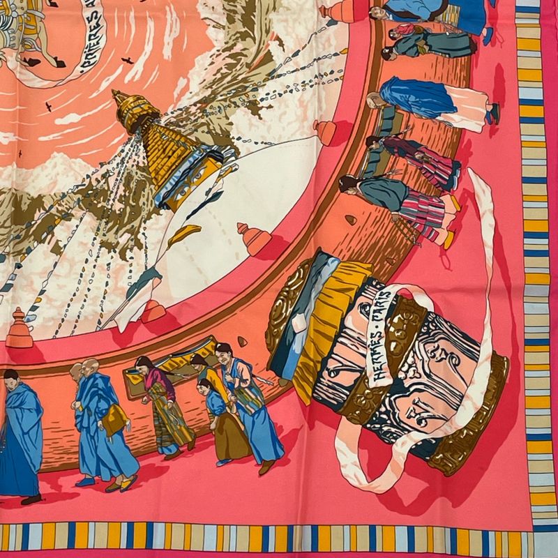 Hermes Carre 90 Prieres AU VENT Prayer In The Wind Silk Scarf Pink