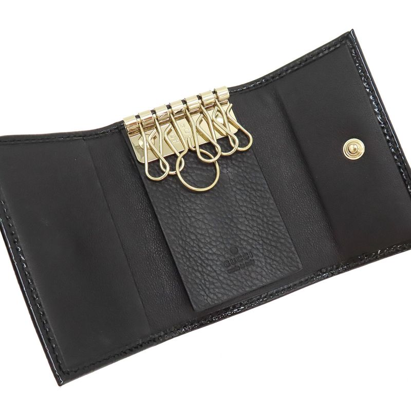 Gucci Key Case Micro Gucci Guccissima Horsebit Patent Leather Black Gold Hardware