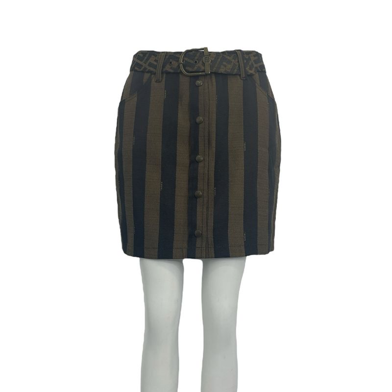 Fendi Skirt Zucca Pattern Logo With Belt Brown Size XL