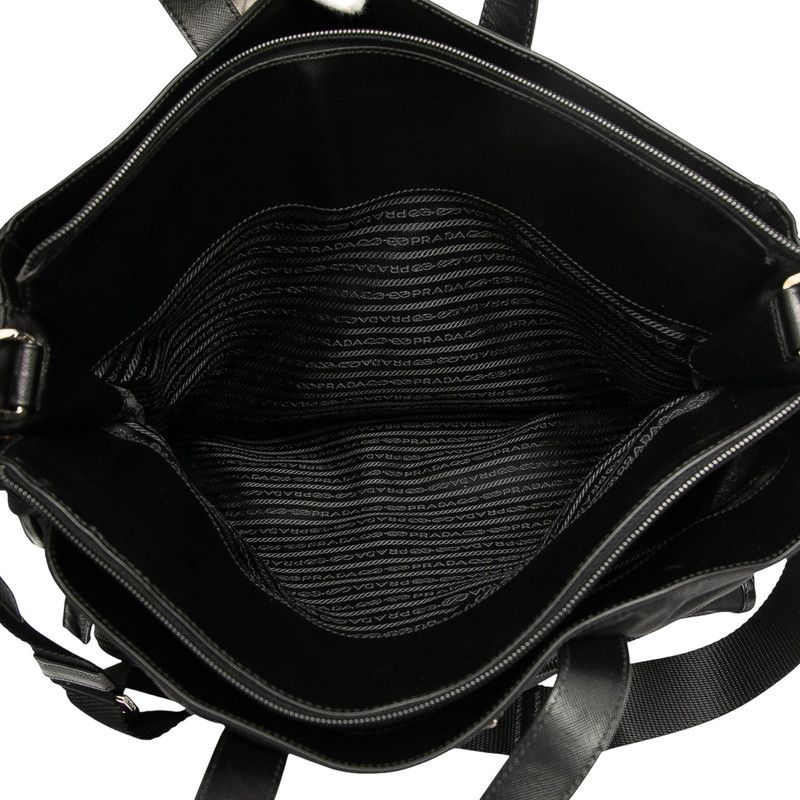 Prada Triangle Logo Plate Tote Shoulder Bag 2WAY Va0610 Black Nylon Leather