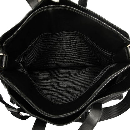 Prada Triangle Logo Plate Tote Shoulder Bag 2WAY Va0610 Black Nylon Leather
