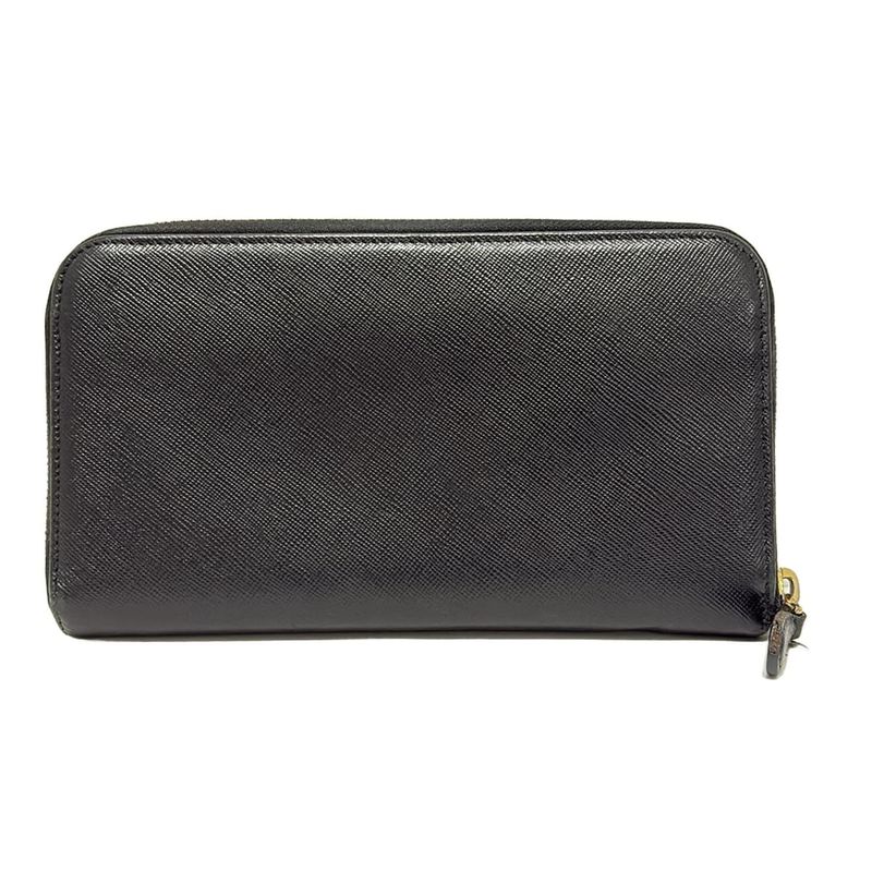 Prada Long Wallet - 1m0506 Black Round Zipper Leather