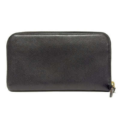 Prada Long Wallet - 1m0506 Black Round Zipper Leather