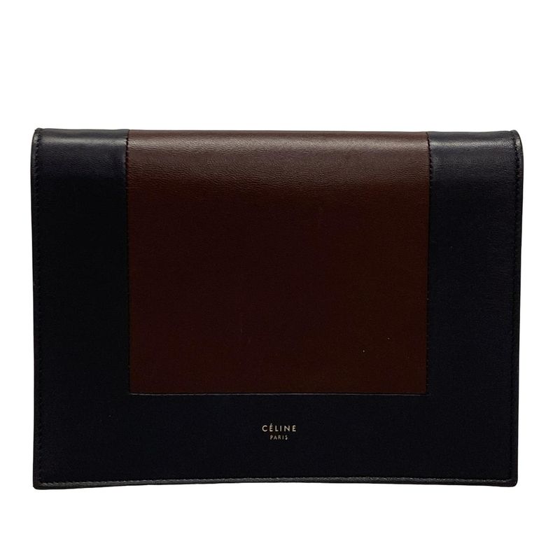 Celine Flamed Evening Clutch Dark Navy And Bordeaux Chain Shoulder/2way Leather