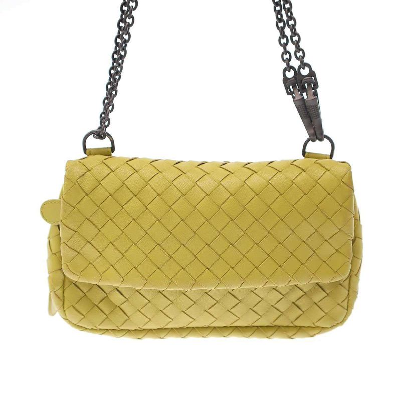 Bottega Veneta Intrecciato Chain Shoulder Bag in Yellow