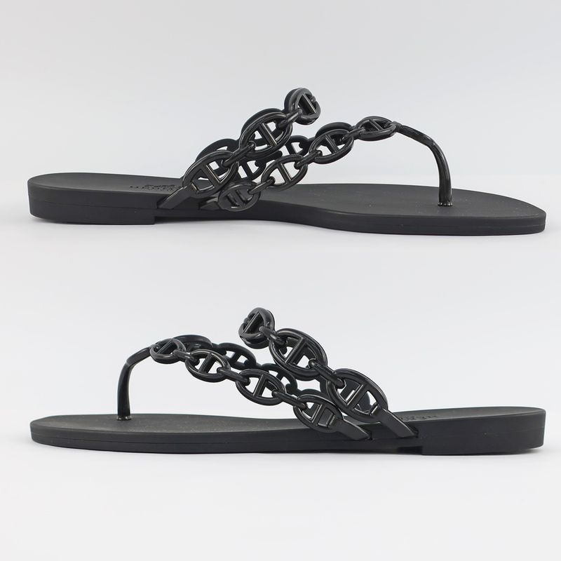 Hermes Island Sandals Chaine D'ancre Black Rubber - Notation Size 36