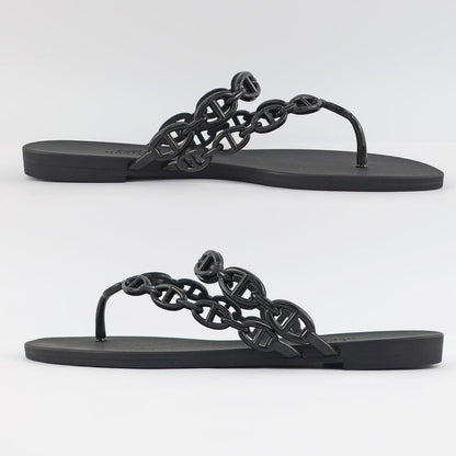 Hermes Island Sandals Chaine D'ancre Black Rubber - Notation Size 36