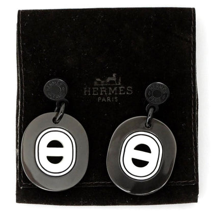 Hermes Earrings Fidelio Village PM Buffalo Horn Dark Brown White