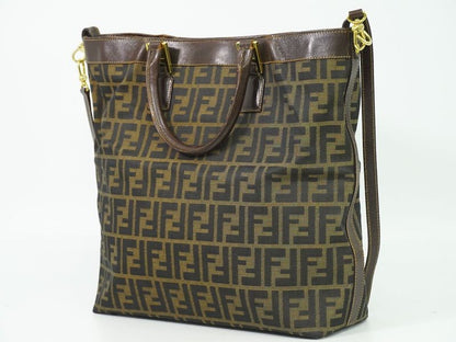 Authentic Fendi Zucca 2WAY Shoulder Bag Handbag Pochette Canvas Brown 15096