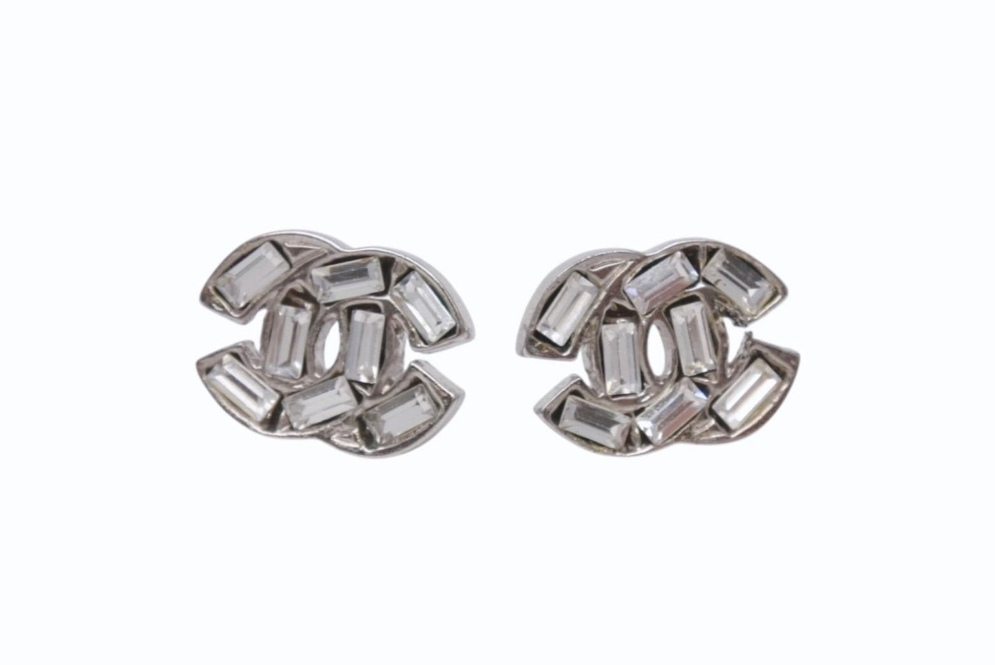 Chanel CC Logo Earrings Rhinestone Silver Color 01