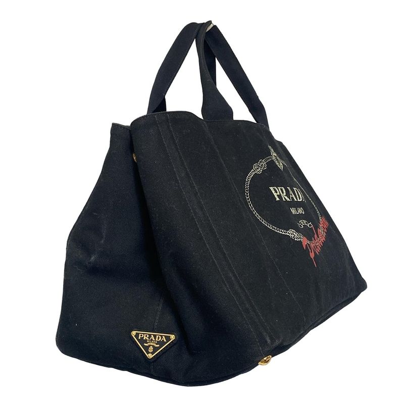 Prada Tote Bag Canapa Black×ivory×red
