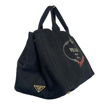Prada Tote Bag Canapa Black×ivory×red