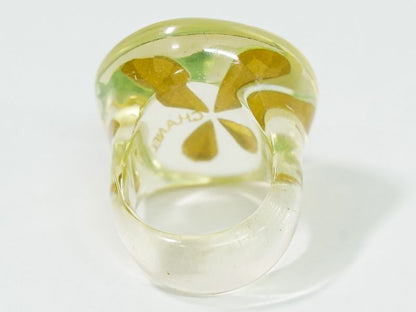 Authentic Chanel Clover Ring No 13.5 Plastic Clear Green Accessories Jewelry