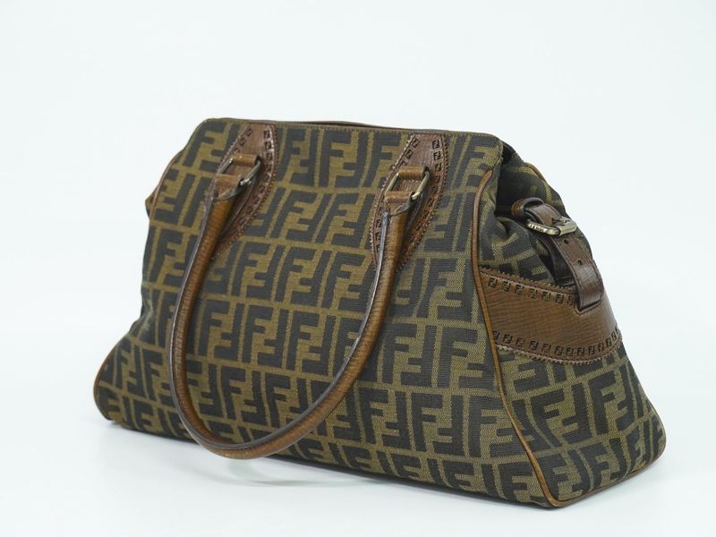 Authentic Fendi Etonico Zucca Tote Handbag Canvas Brown 8bn162 Etonico Bag