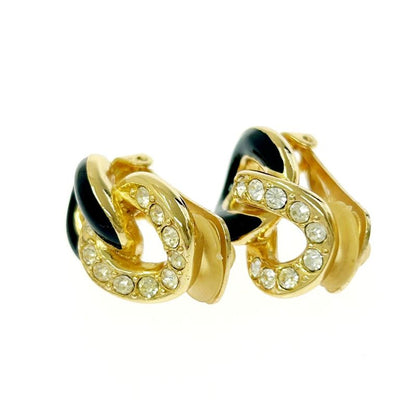 Christian Dior GP Rhinestone Earrings Gold Black 418365 Earrings