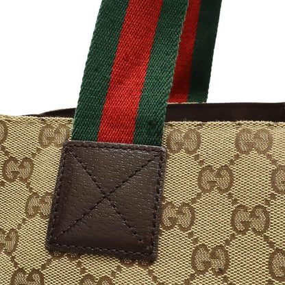 Gucci GG Canvas Sherry Line Tote Bag Large Tote Shoulder Bag Leather Khaki