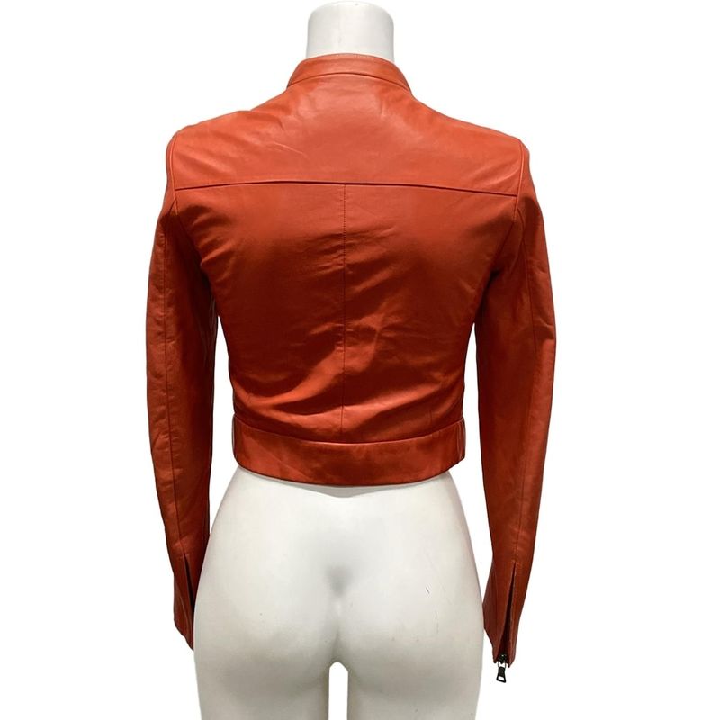 Prada Riders Jacket Size 38 S Women's Orange Lamb Leather / Spring & Autumn