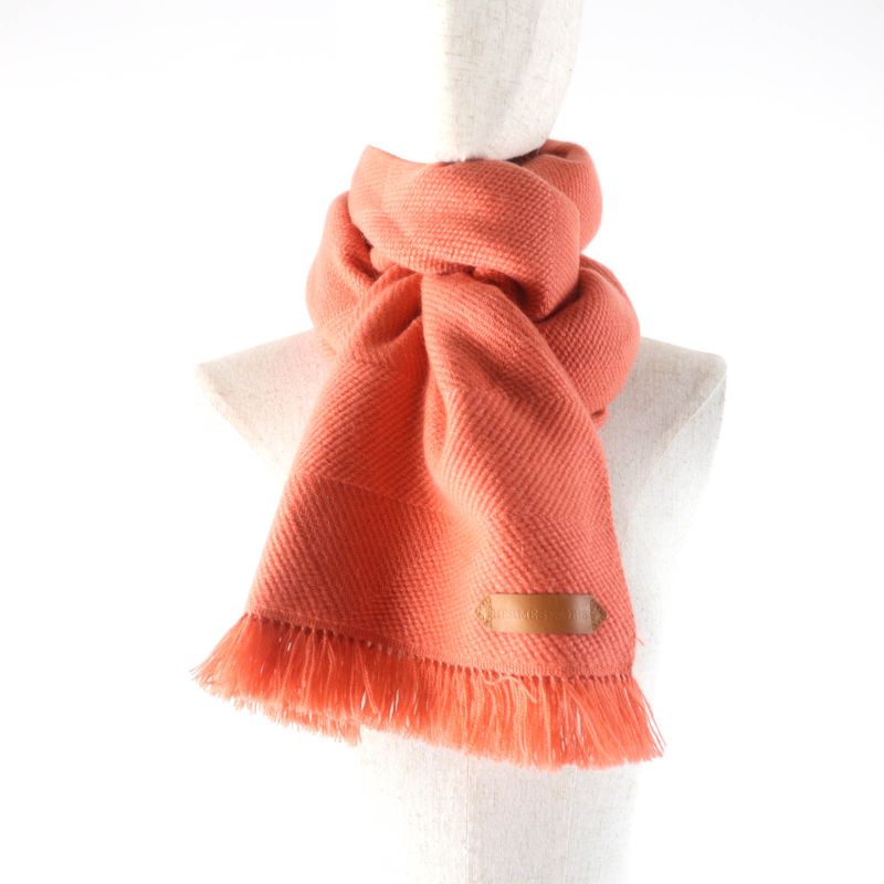 Hermes Grand Chevron 100% Cashmere Rose Blush Leather Scarf With Logo Patch And