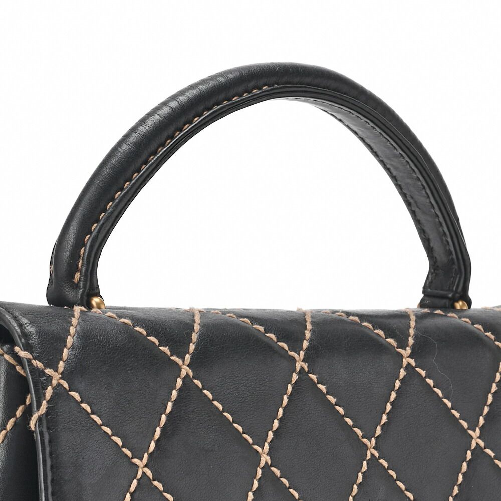 Chanel Coco Mark Wild Stitch Turnlock Handbag Calfskin Black With Gold Hardware