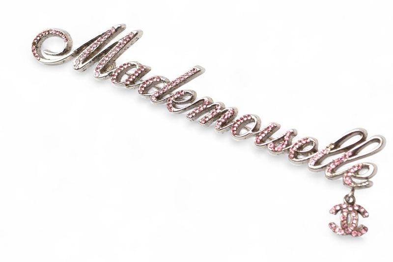 Chanel Brooch Chanel Pin Brooch Mademoiselle Logo Rhinestone Coco Silver Rose 02