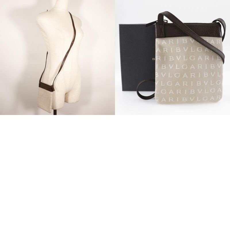 Bvlgari Bulgari Logomania Pochette Canvas And Leather Beige Unisex Shoulder Bag