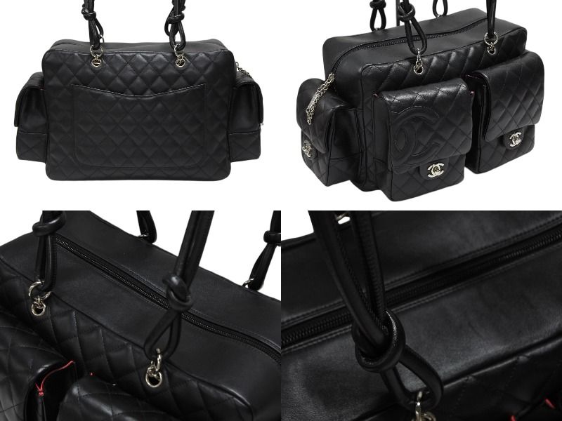 Chanel Cambon Line Multi Pocket Boston Bag Calfskin Black Pink — view 3