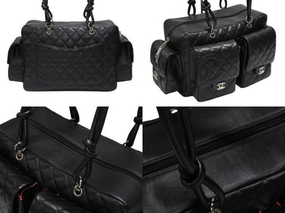 Chanel Cambon Line Multi Pocket Boston Bag Calfskin Black Pink — view 3