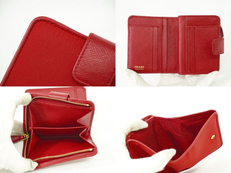Authentic Prada Nylon Fold Wallet Compact Wallet Red Wallet Pre-owned [follow-up