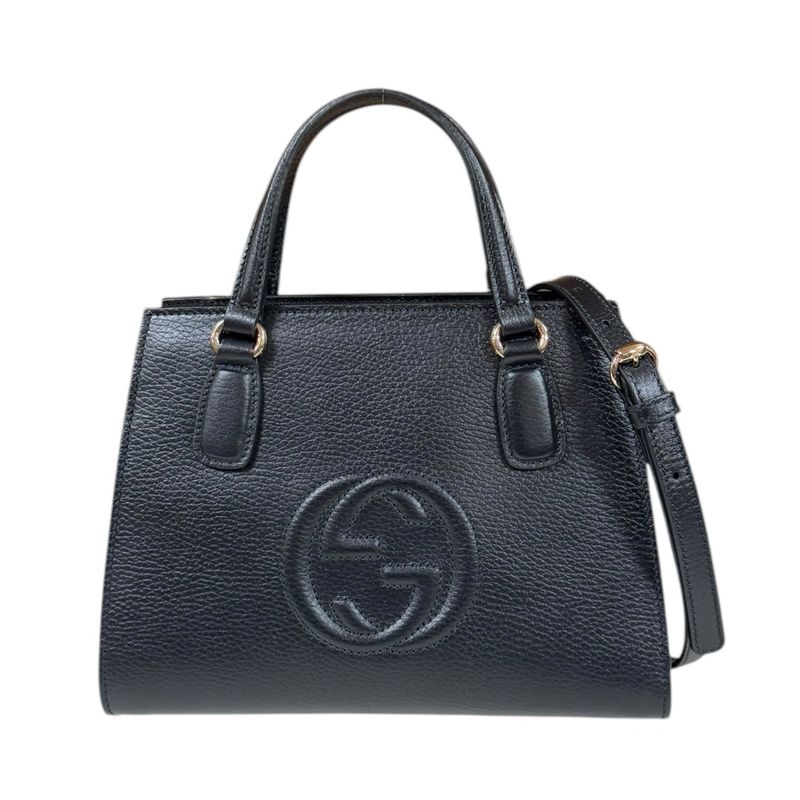 Gucci Outlet Interlocking G Soho Shoulder Bag Leather 607722 Black Ladies Gucci