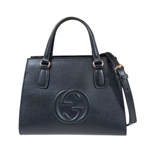 Gucci Outlet Interlocking G Soho Shoulder Bag Leather 607722 Black Ladies Gucci