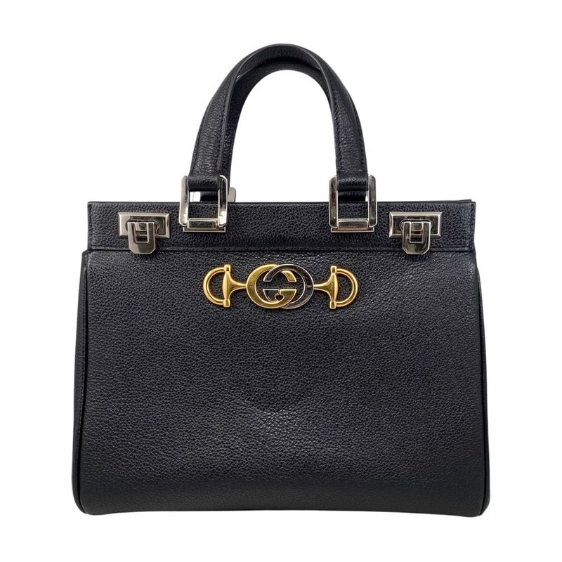 Gucci Handbag Zumi Small Top Handle Bag 569712 Leather Logo Black Silver