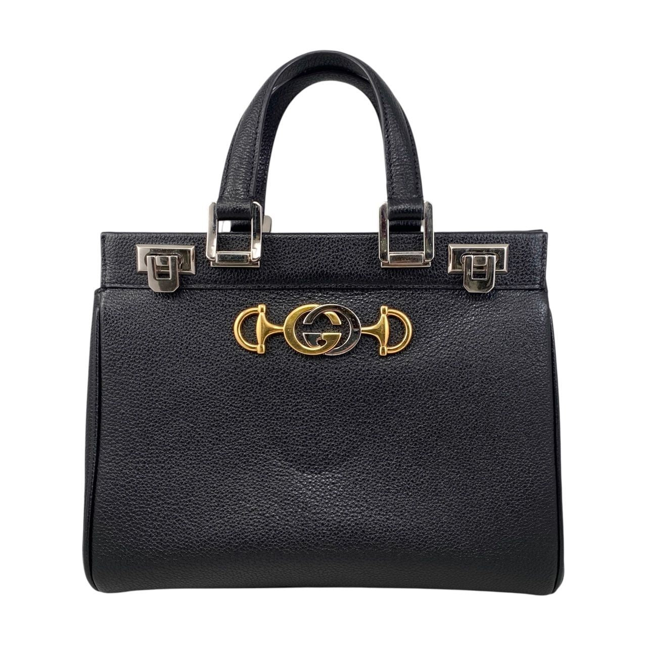 Gucci Handbag Zumi Small Top Handle Bag 569712 Leather Logo Black Silver