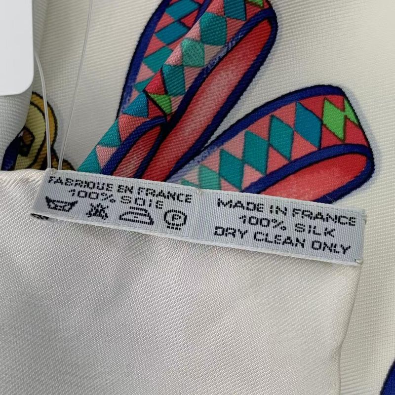 Hermes Scarf Carré 90 LES Rubans DU Cheval Horse Ribbon Silk White