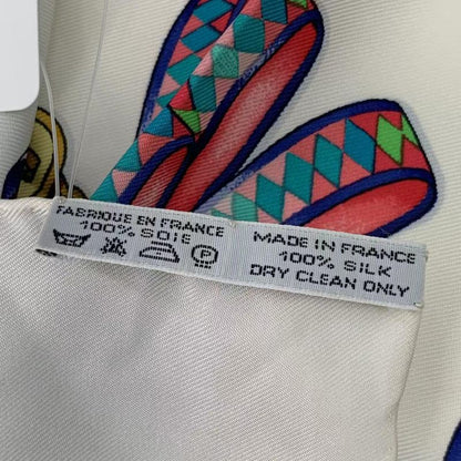 Hermes Scarf Carré 90 LES Rubans DU Cheval Horse Ribbon Silk White