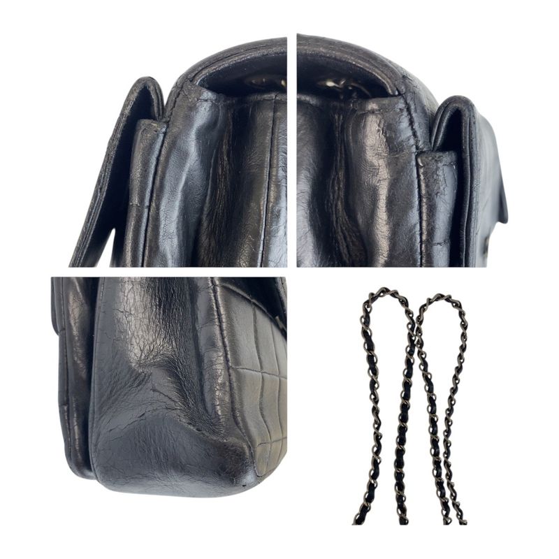 Chanel Vintage Chocobar Black Silver Hardware Lambskin 6135*** Chain Shoulder