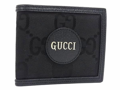 Gucci 625574 Off The Grit Nylon Canvas And Leather Fold Wallet Black
