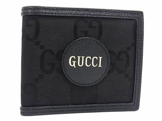 Gucci 625574 Off The Grit Nylon Canvas And Leather Fold Wallet Black
