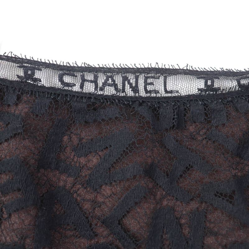 CHANEL Vintage 98A P11845 All Logo Lace Knee Length Tight Skirt Black 38 Made