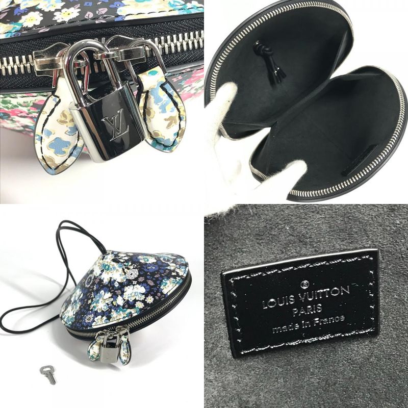 Louis Vuitton Floral Toupie Multicolor Flower Pouch Case Leather Black Blue