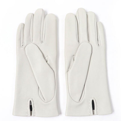 Hermes Lamb Leather Lined 100% Silk Chaine D'ancre H Motif Gloves Light Gray