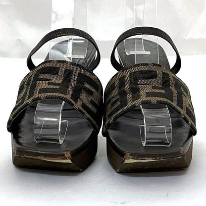 Fendi Sandals Khaki Brown Zucca Heels 22.5cm (8.86in)