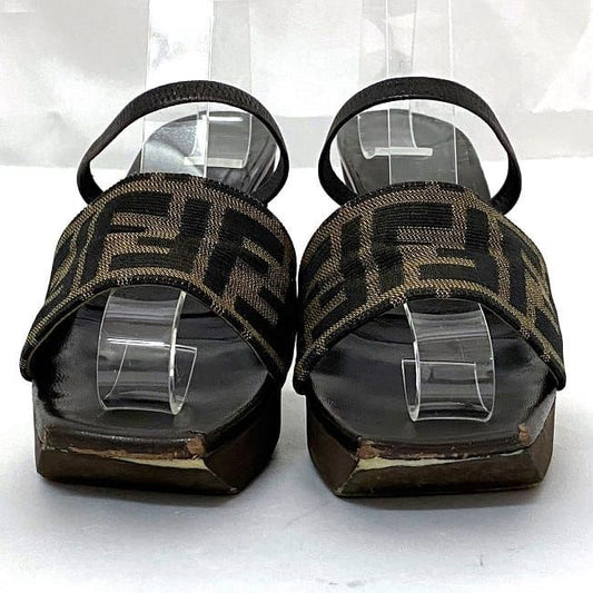 Fendi Sandals Khaki Brown Zucca Heels 22.5cm (8.86in)