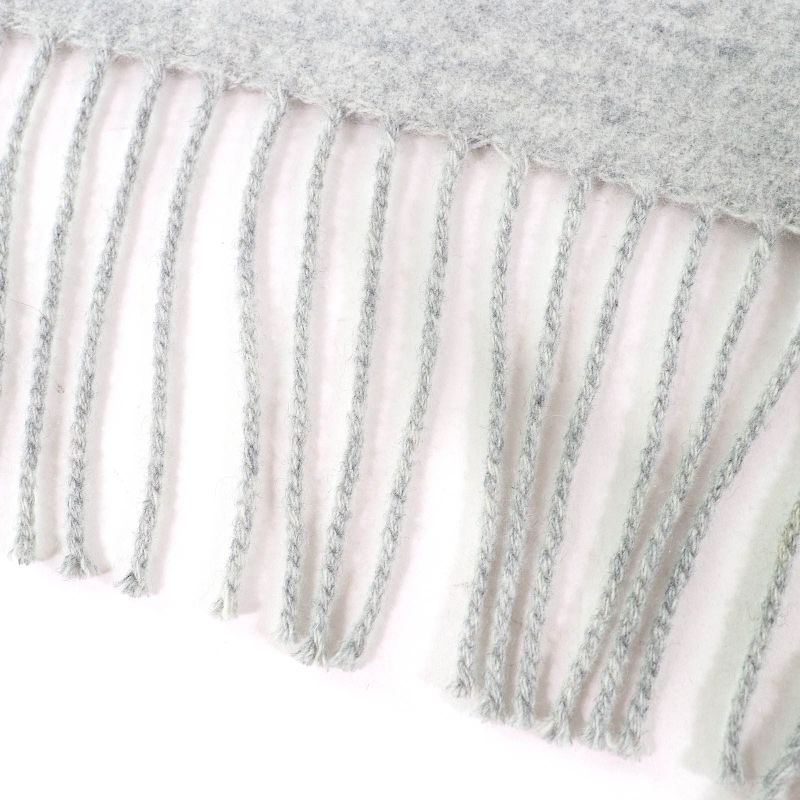 Hermes Neo Lo Cabasol 100% Cashmere Gris Chine Logo Leather Patch Fringe Scarf