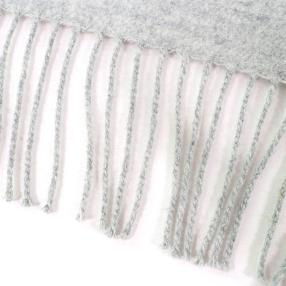 Hermes Neo Lo Cabasol 100% Cashmere Gris Chine Logo Leather Patch Fringe Scarf